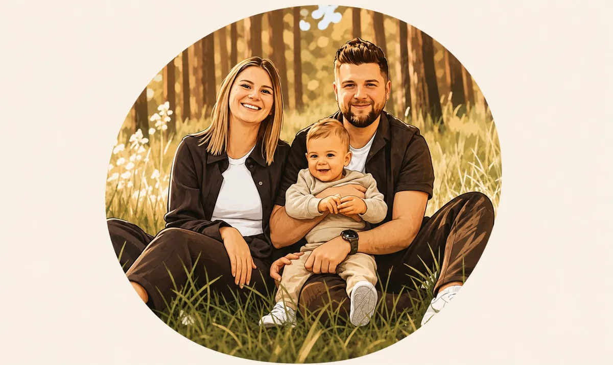 Die junge Winzerfamilie Ecker mit Kind im Weingarten in Sooß